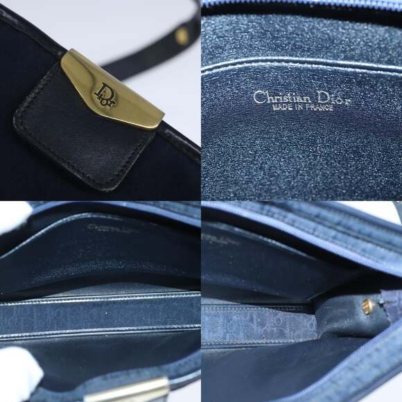 DIOR Trotter Canvas Shoulder Bag Navy Gold - Picture 11 of 12